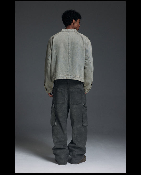 NOVACAM Washed Heavy-Duty Short Work Denim Jacket | Face 3 Face