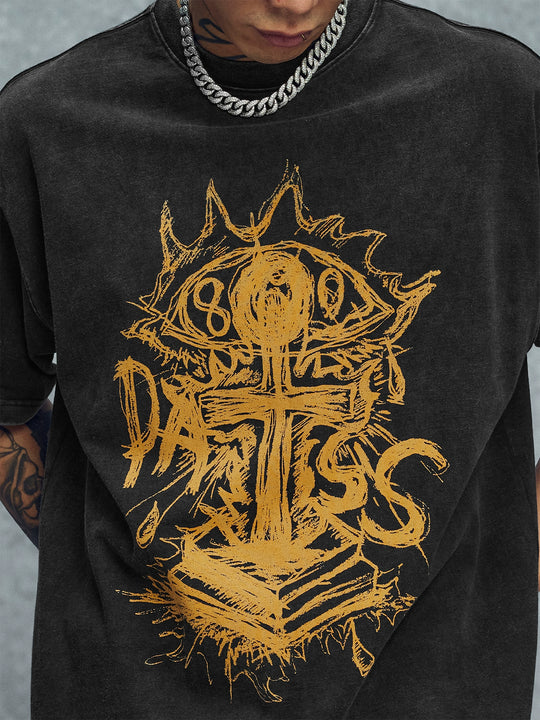 1807 Hand Painted Cross Flame Print Tee | Face 3 Face