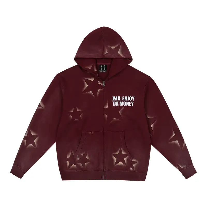 MEDM Washed Star All Over Print Zip Up Hoodie | Face 3 Face