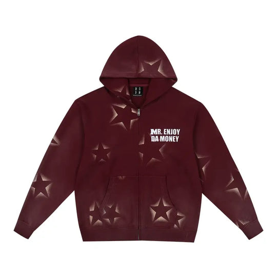 MEDM Washed Star All Over Print Zip Up Hoodie | Face 3 Face