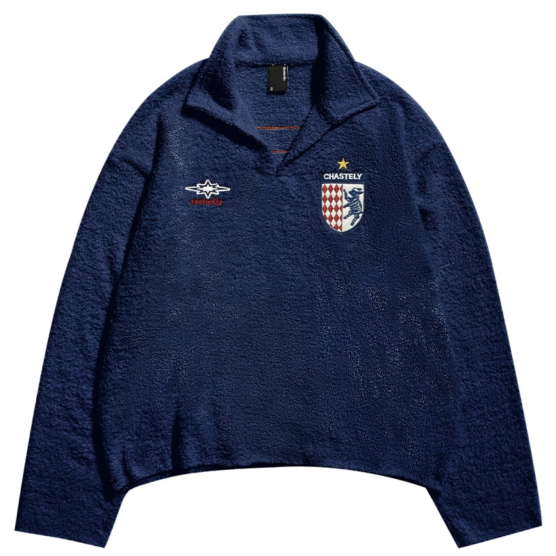 Remedy Number Patch Embroidered Polo Knit Sweater | Face 3 Face