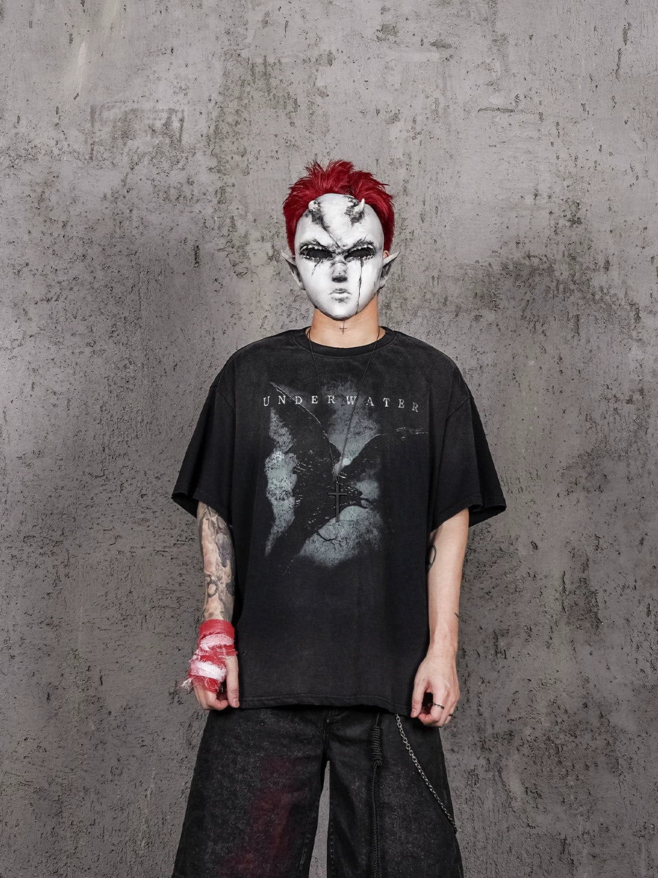 UNDERWATER Night Raven Print Washed Distressed Tee | Face 3 Face