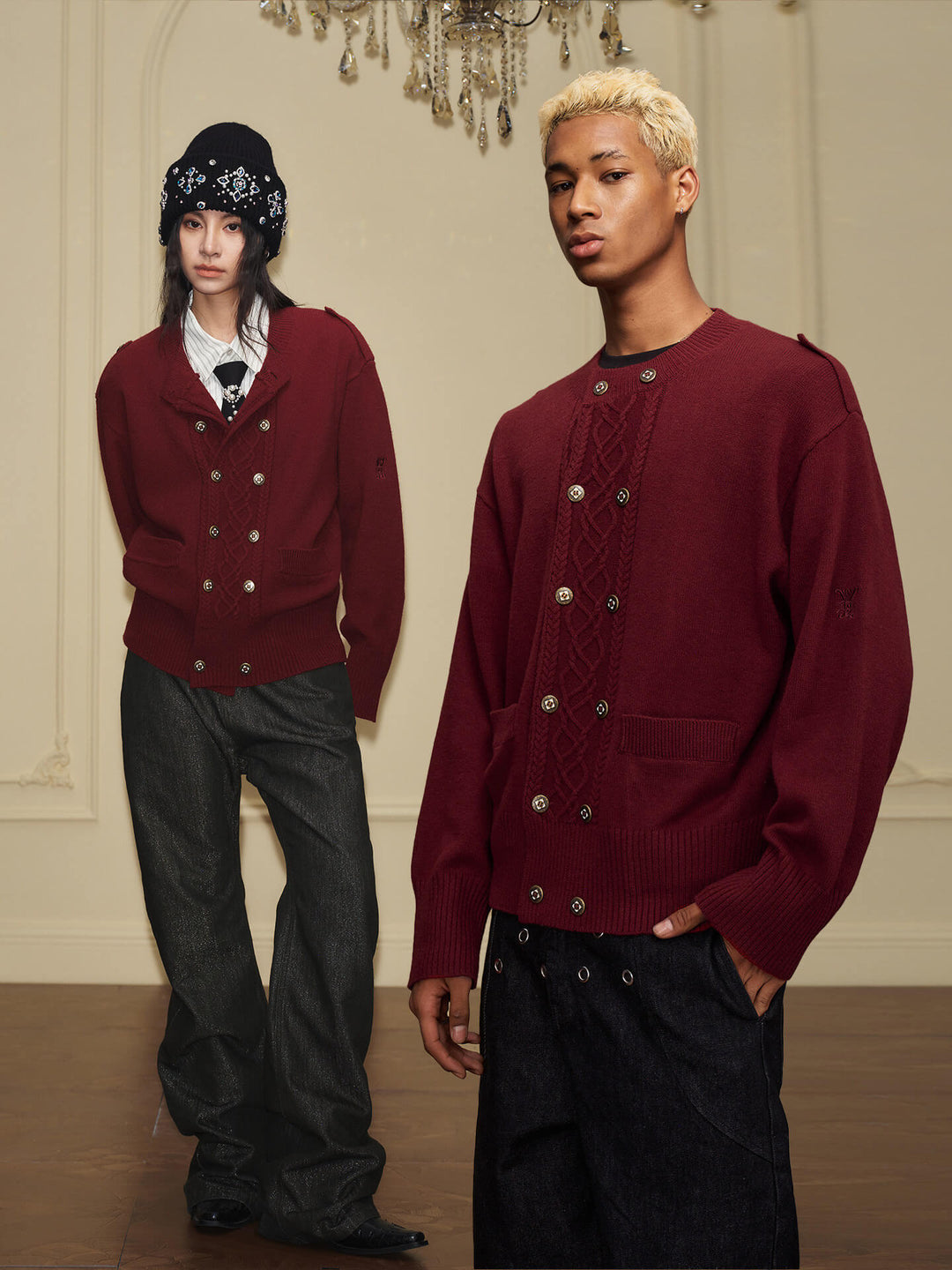 YADcrew Double Breasted Metal Button Cable Knit Cardigan | Face 3 Face