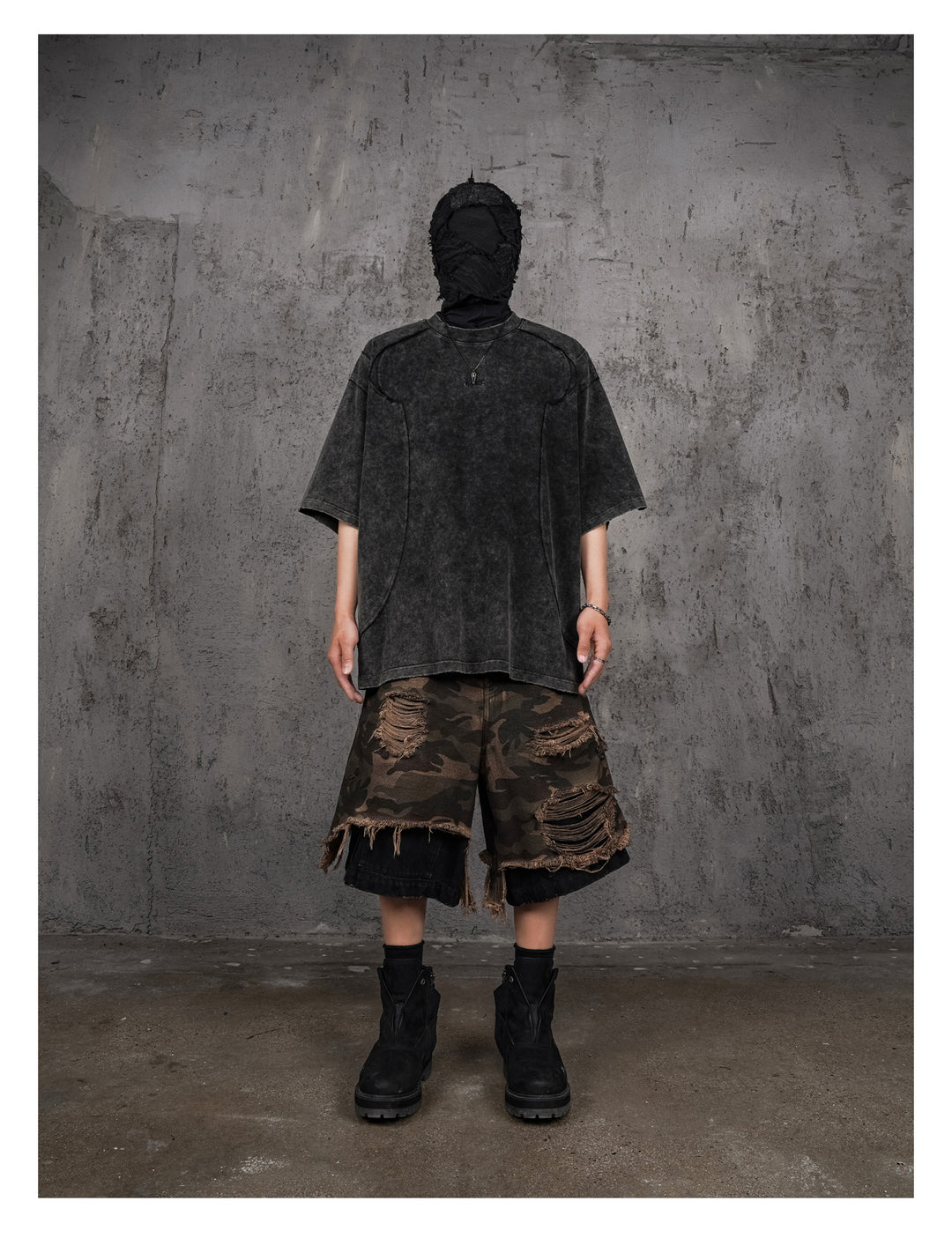 UNDERWATER Black Sand-Washed Faded Deconstructed Tee | Face 3 Face