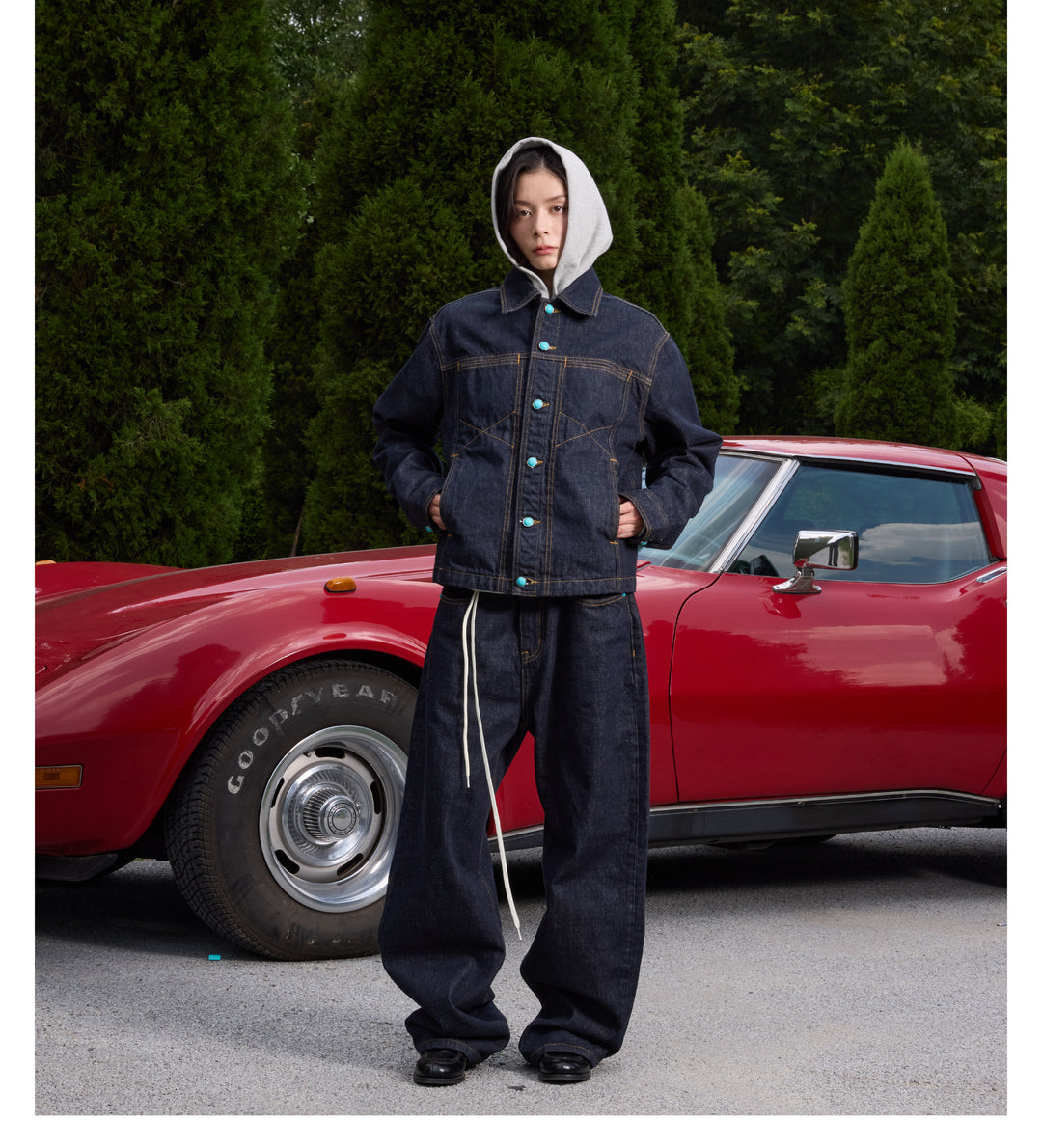 S45 Turquoise Button Denim Jacket | Face 3 Face