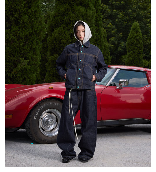 S45 Turquoise Button Denim Jacket | Face 3 Face