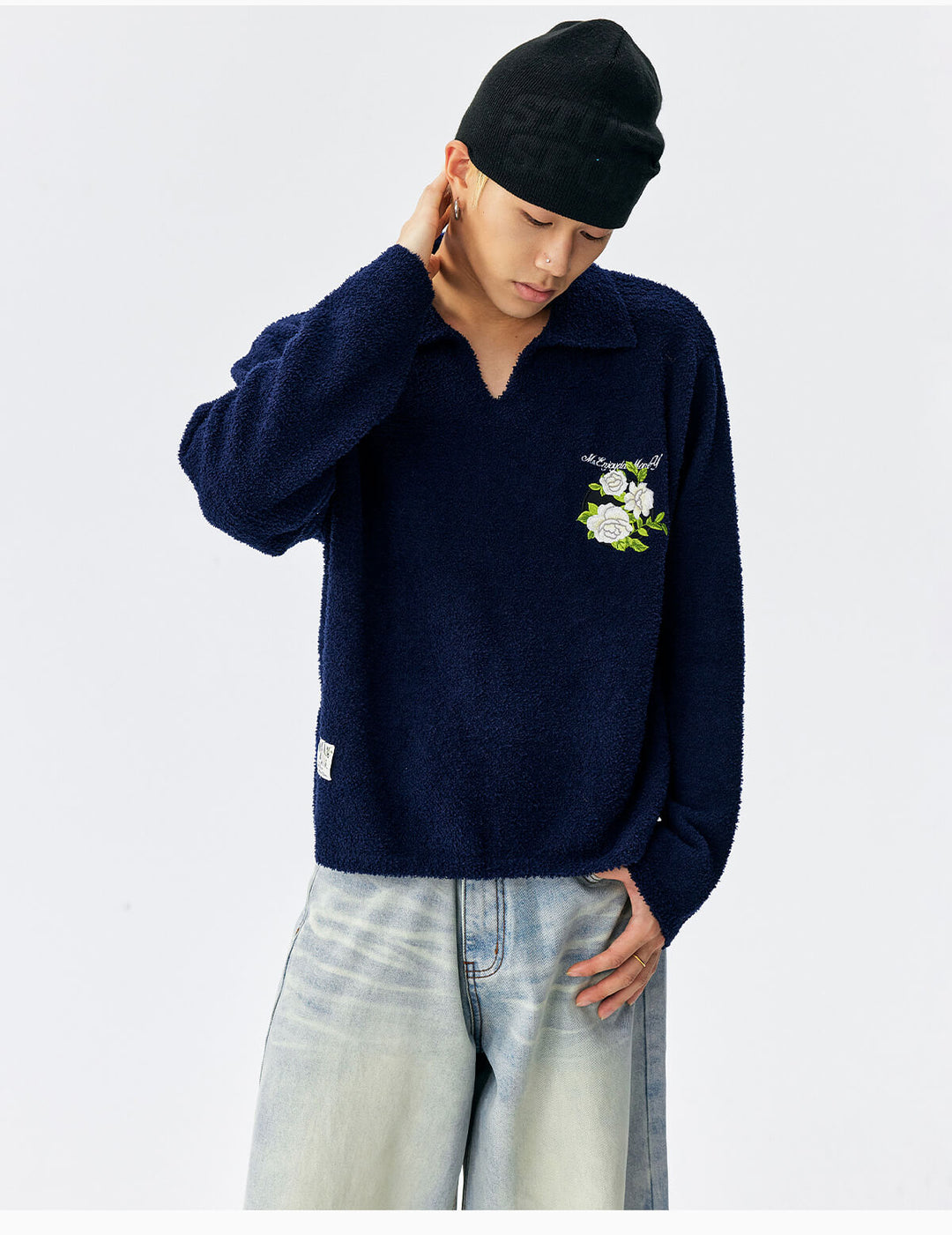 MEDM Coral Fleece Knit Long Sleeve Polo | Face 3 Face