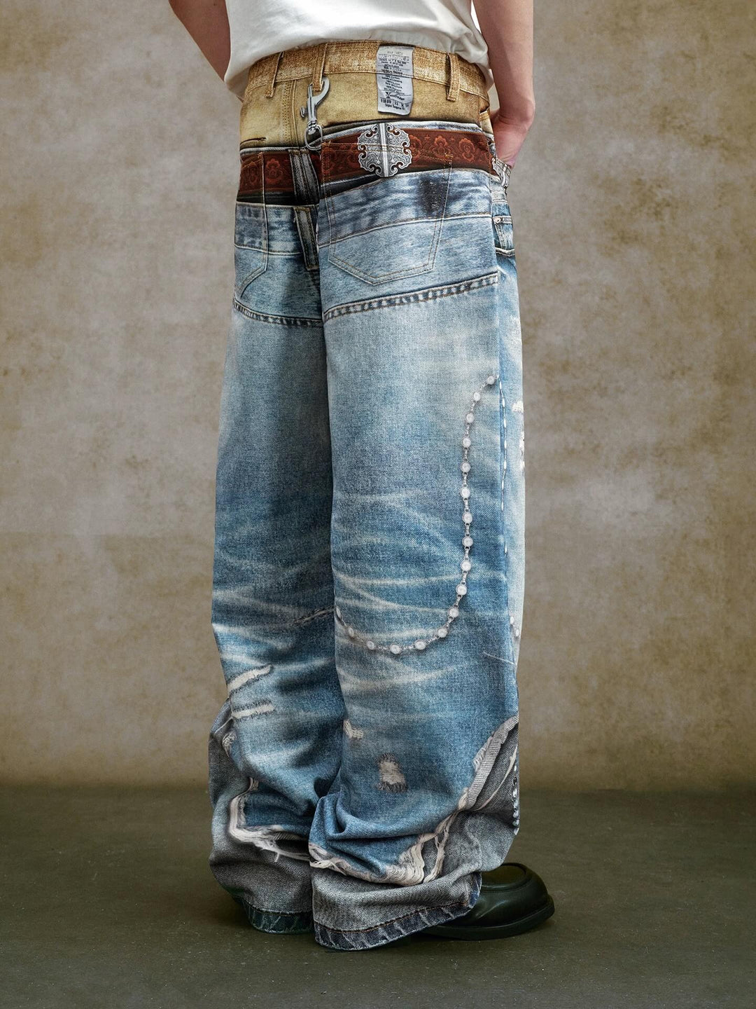 YADcrew Double Waist 3D Digital Print Jeans | Face 3 Face