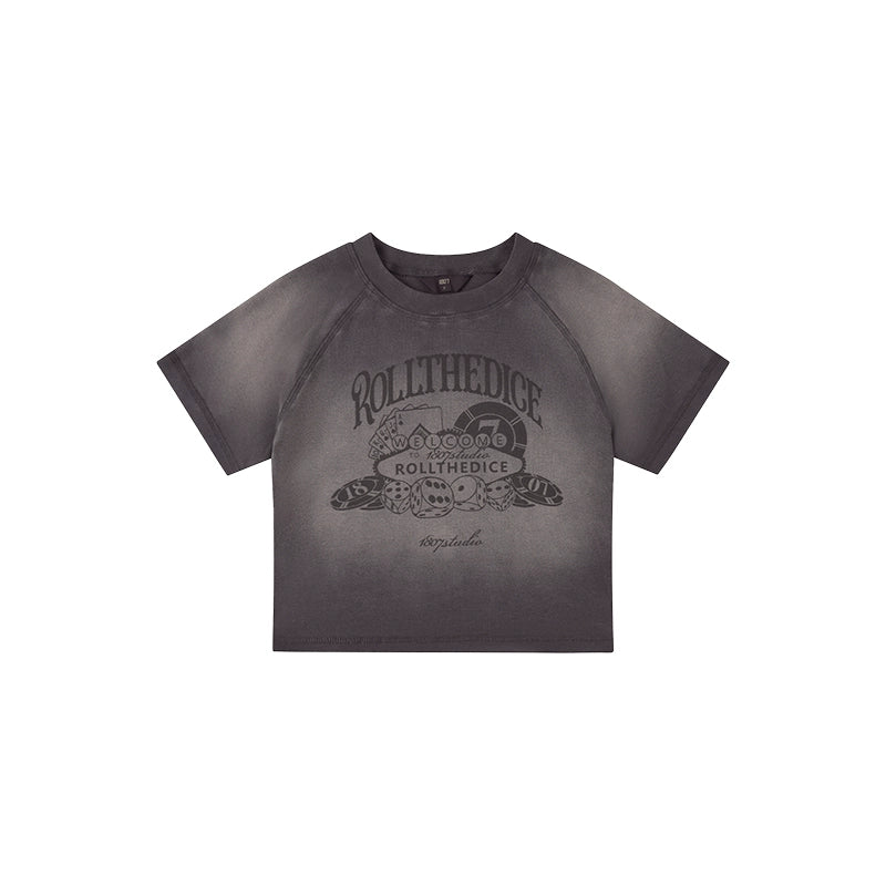 1807 Dice Print Gradient Aged Cropped Slim Tee | Face 3 Face