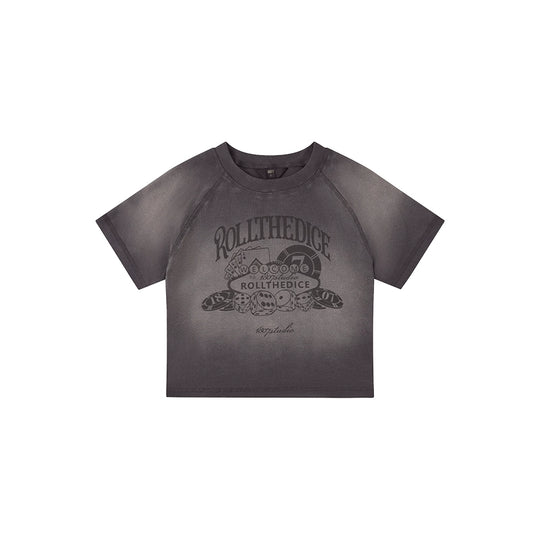1807 Dice Print Gradient Aged Cropped Slim Tee | Face 3 Face