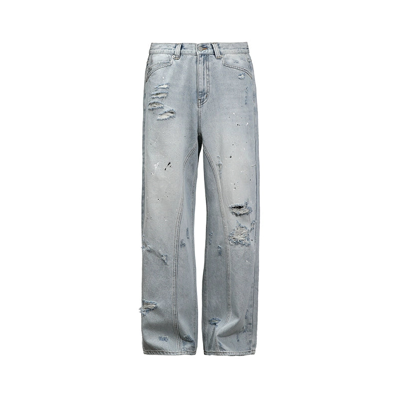 UNTILWERICH Washed Distressed Splash Ink Jeans | Face 3 Face
