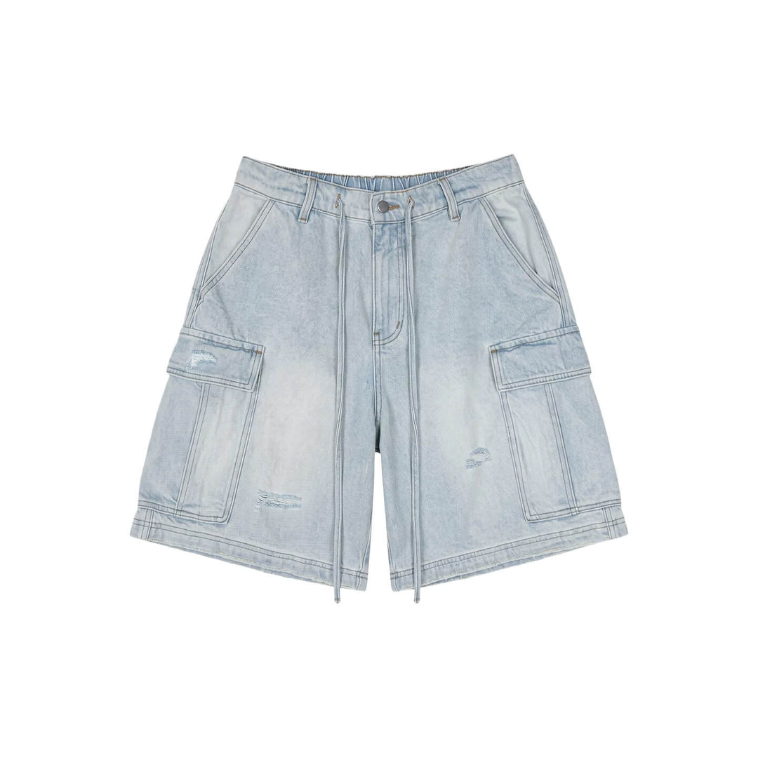 1807 Vintage Washed Distressed Denim Cargo Shorts | Face 3 Face