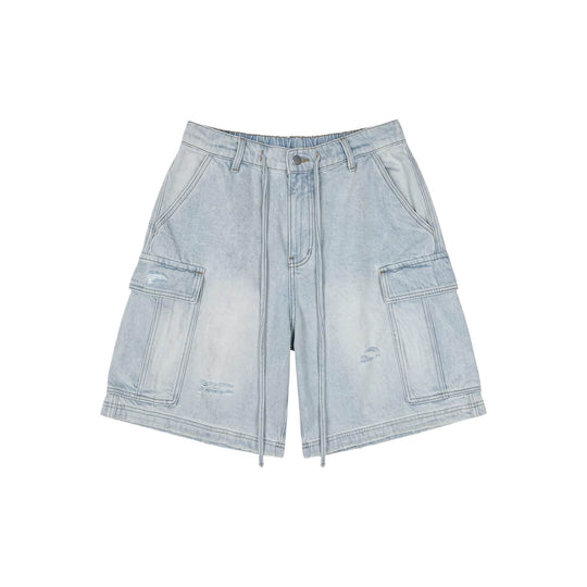 1807 Vintage Washed Distressed Denim Cargo Shorts | Face 3 Face