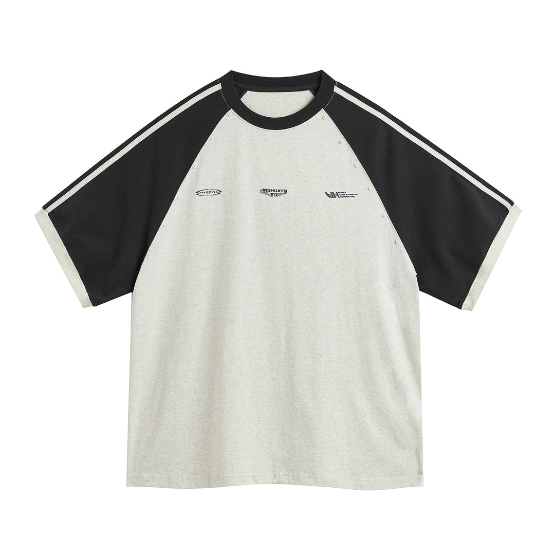 JHYQ Striped Shoulder Color Blocking Beaded Tee