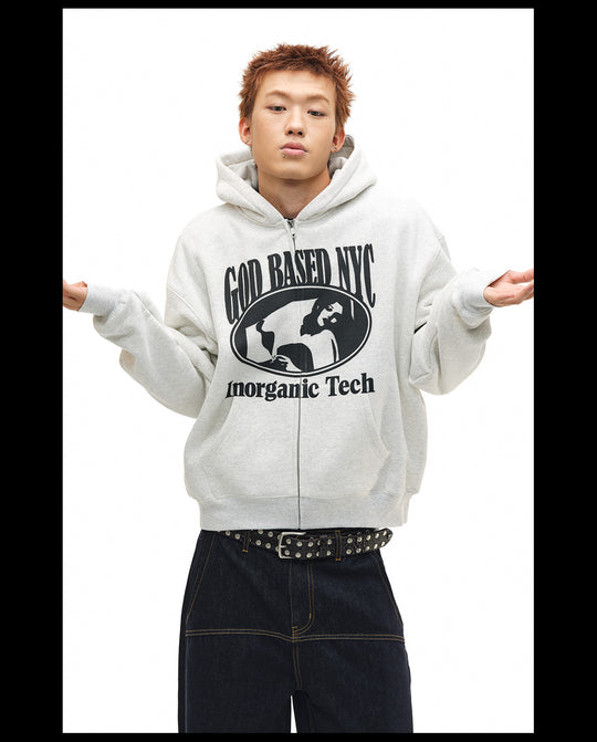 NOVACAM Vintage Print Zip Up Hoodie | Face 3 Face