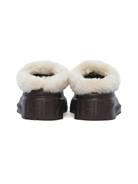 1807 INF-010 Gothic Brown Shearling Chunky Platform Clogs | Face 3 Face