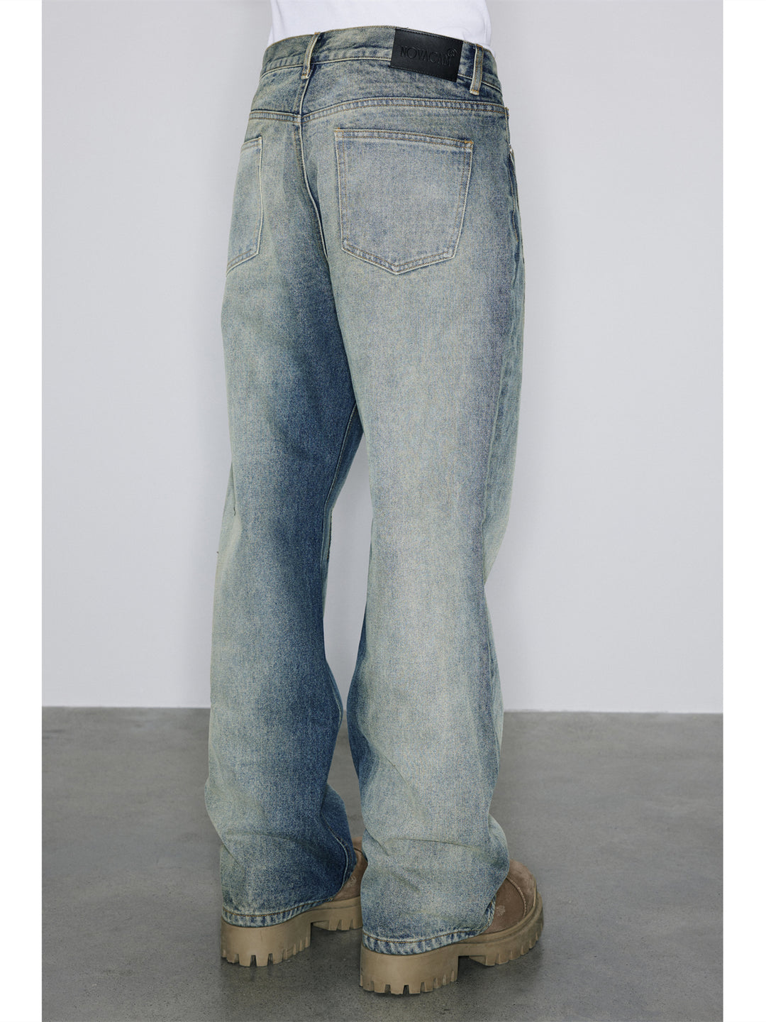 NOVACAM Heavy Washed Gradient Mud Dyed Stitched Flared Jeans | Face 3 Face