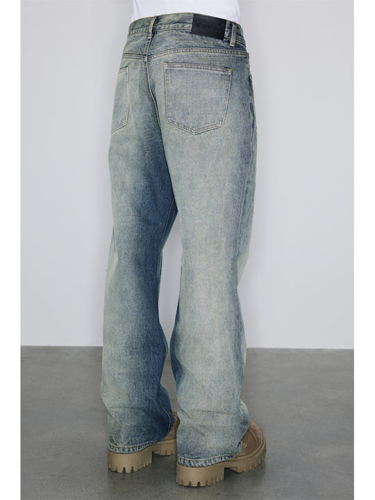 NOVACAM Heavy Washed Gradient Mud Dyed Stitched Flared Jeans | Face 3 Face