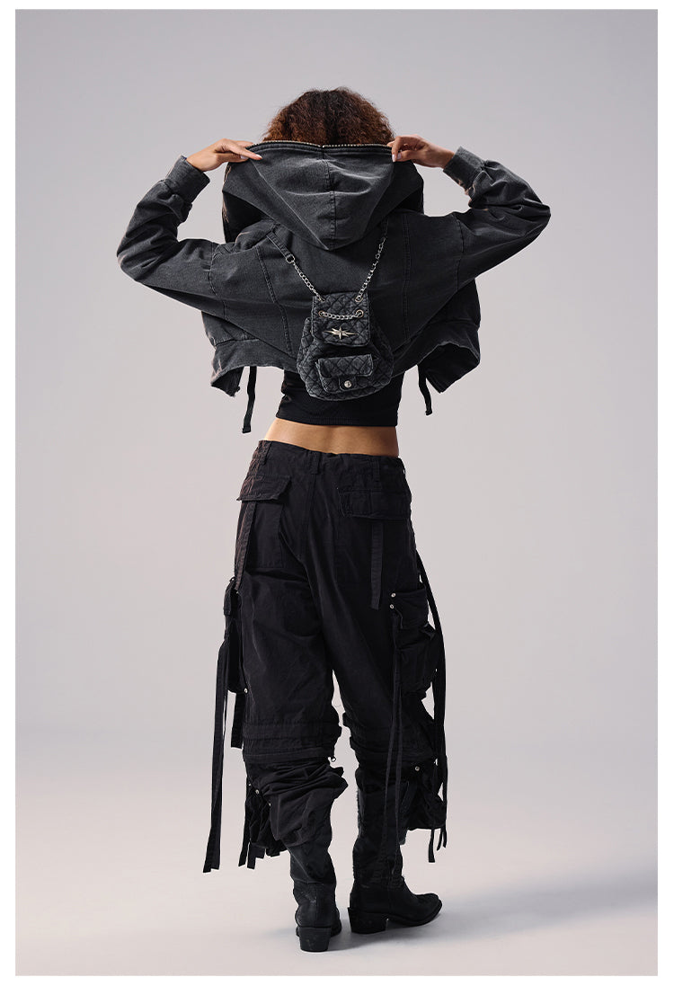 Remedy Backpack Design Washed Denim Short Jacket | Face 3 Face