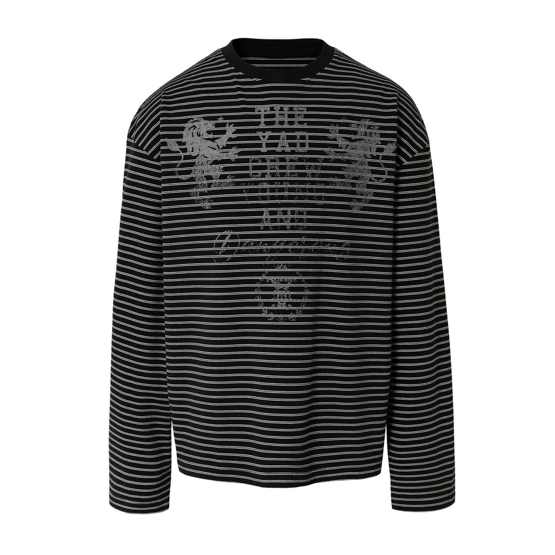YADcrew Vintage Lion Print Striped Long Sleeve Tee | Face 3 Face