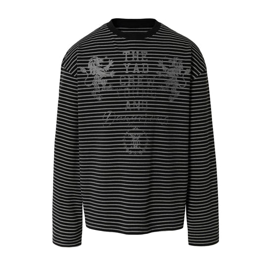 YADcrew Vintage Lion Print Striped Long Sleeve Tee | Face 3 Face