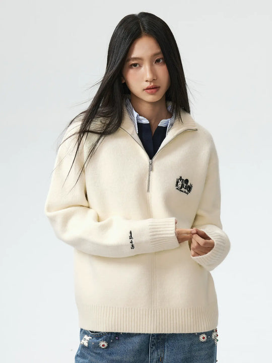 MEDM Rose Embroidered Half Zip Knit Sweater | Face 3 Face