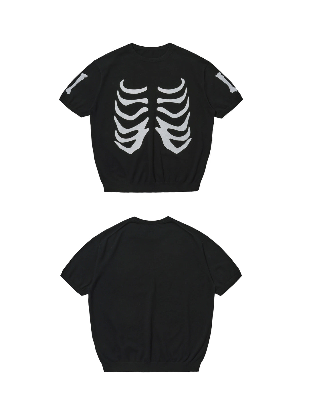 LIBERAFIT Skeleton Print Knit Ribbed Trim Short Sleeve Tee