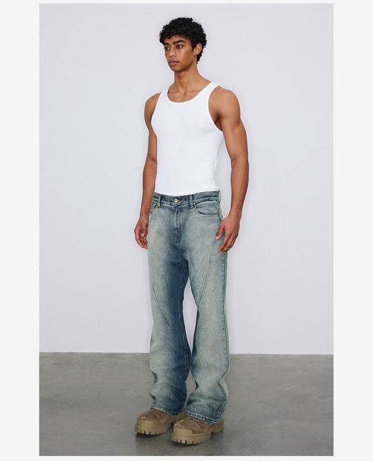 NOVACAM Heavy Washed Gradient Mud Dyed Stitched Flared Jeans | Face 3 Face