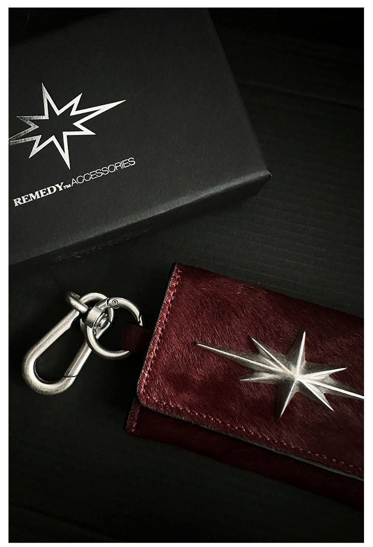 Remedy Metal Studded Keychain Coin Card Leather Wallet | Face 3 Face