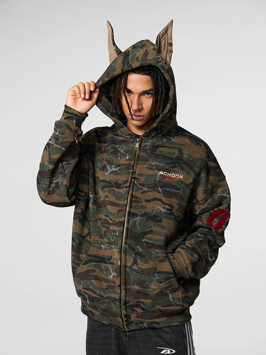 Achock Camouflage Doberman Pinscher Ears Hooded Jacket | Face 3 Face