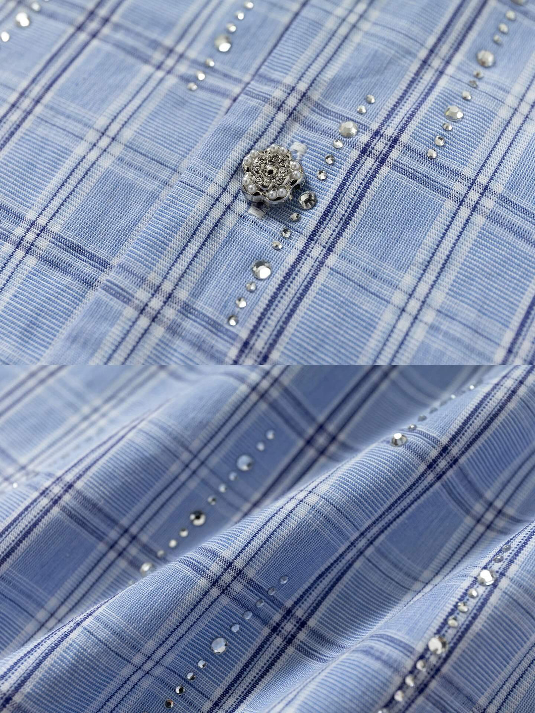 YADcrew All Over Rhinestone Plaid Short Sleeve Shirt | Face 3 Face