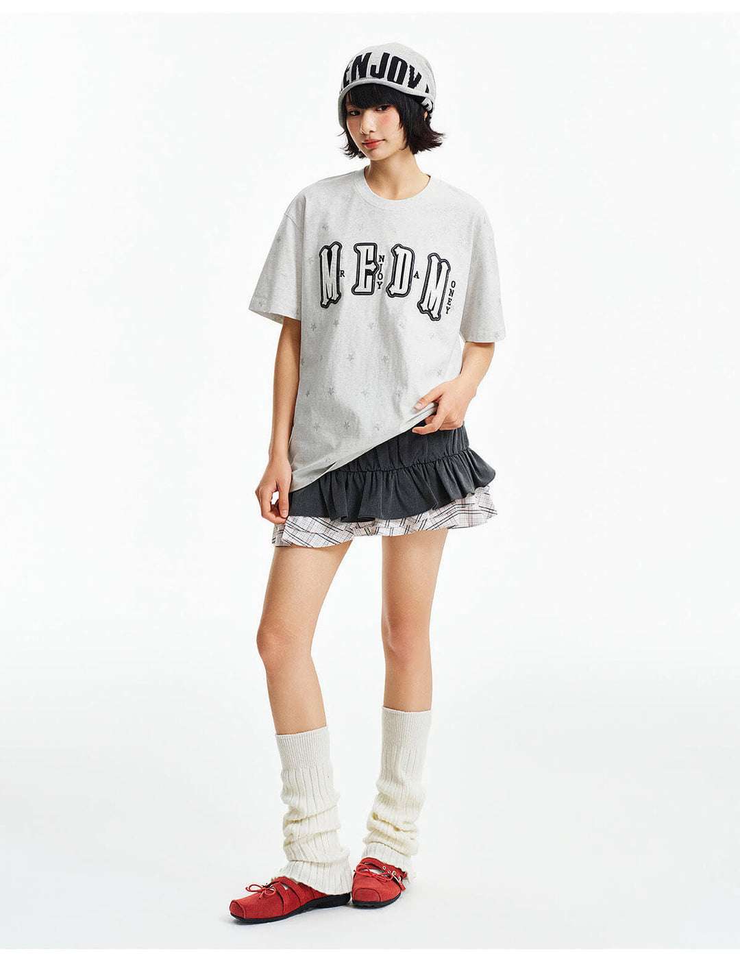 MEDM All Over Glitter Star Print Logo Patch Short Sleeve Tee | Face 3 Face