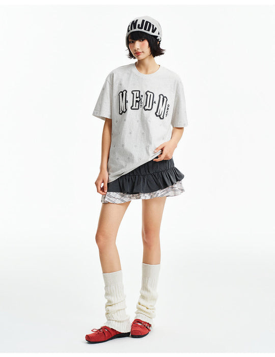 MEDM All Over Glitter Star Print Logo Patch Short Sleeve Tee | Face 3 Face