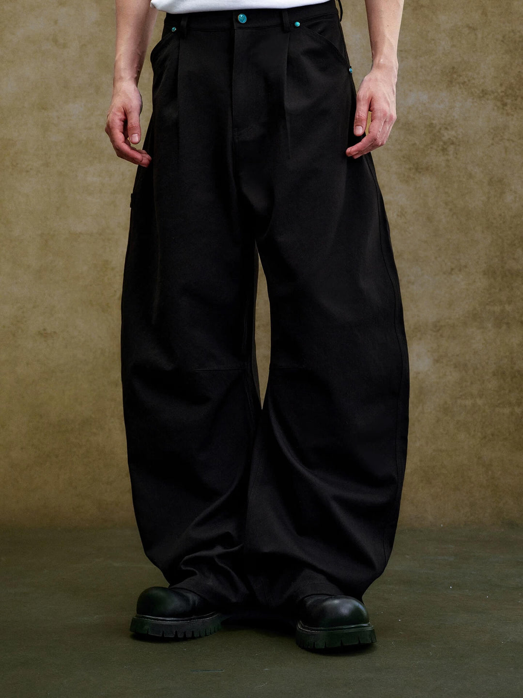 YADcrew Turquoise Studded Tucked Machete Black Pants | Face 3 Face