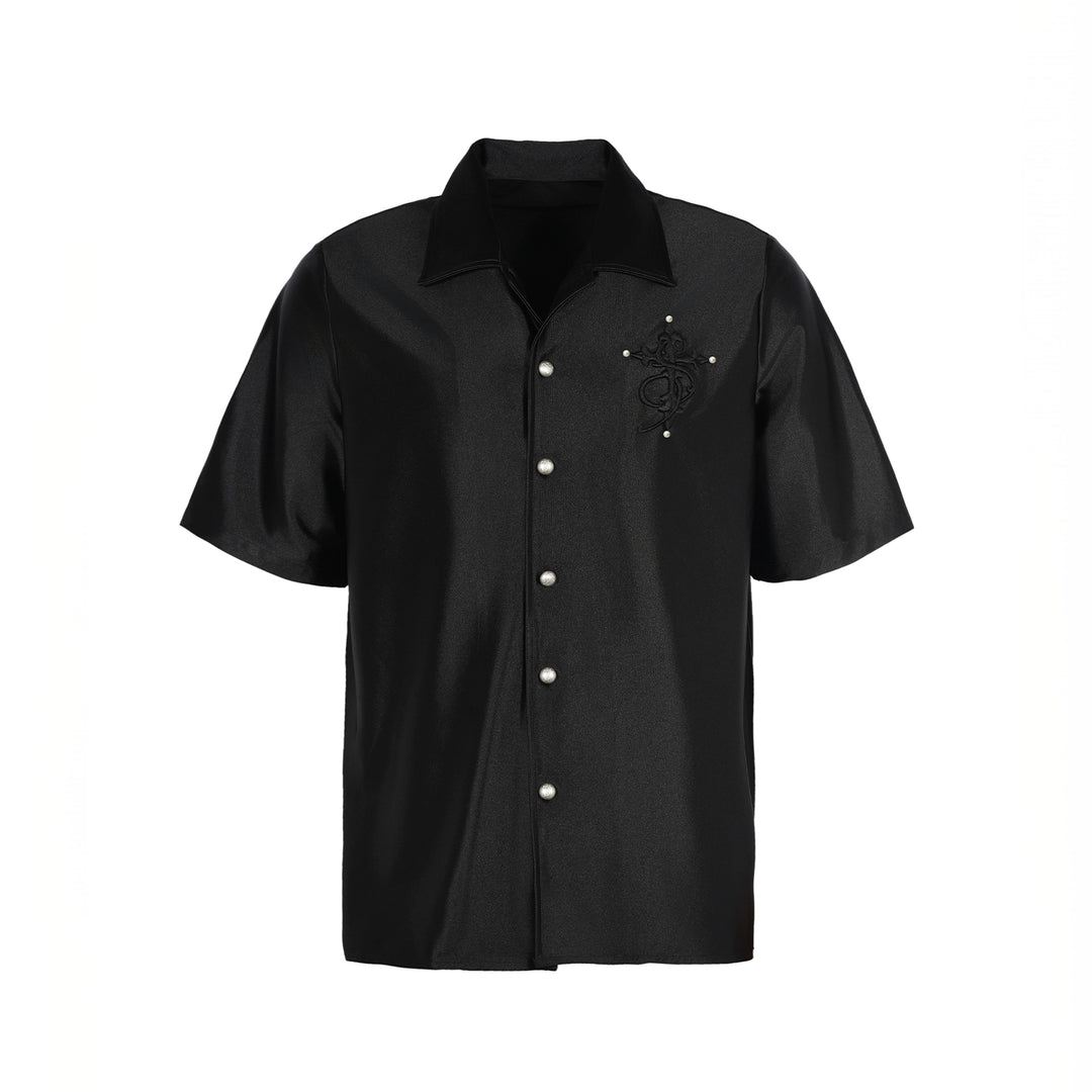 Small Town Kid 3D Cross Embroidered Satin Cuban Shirt Set | Face 3 Face