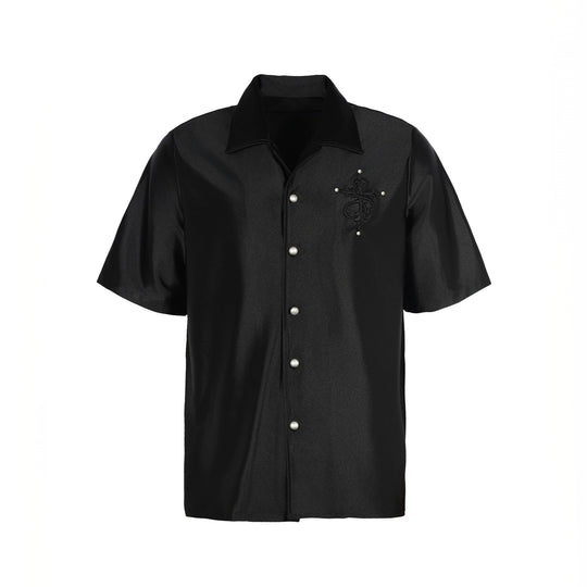 Small Town Kid 3D Cross Embroidered Satin Cuban Shirt Set | Face 3 Face