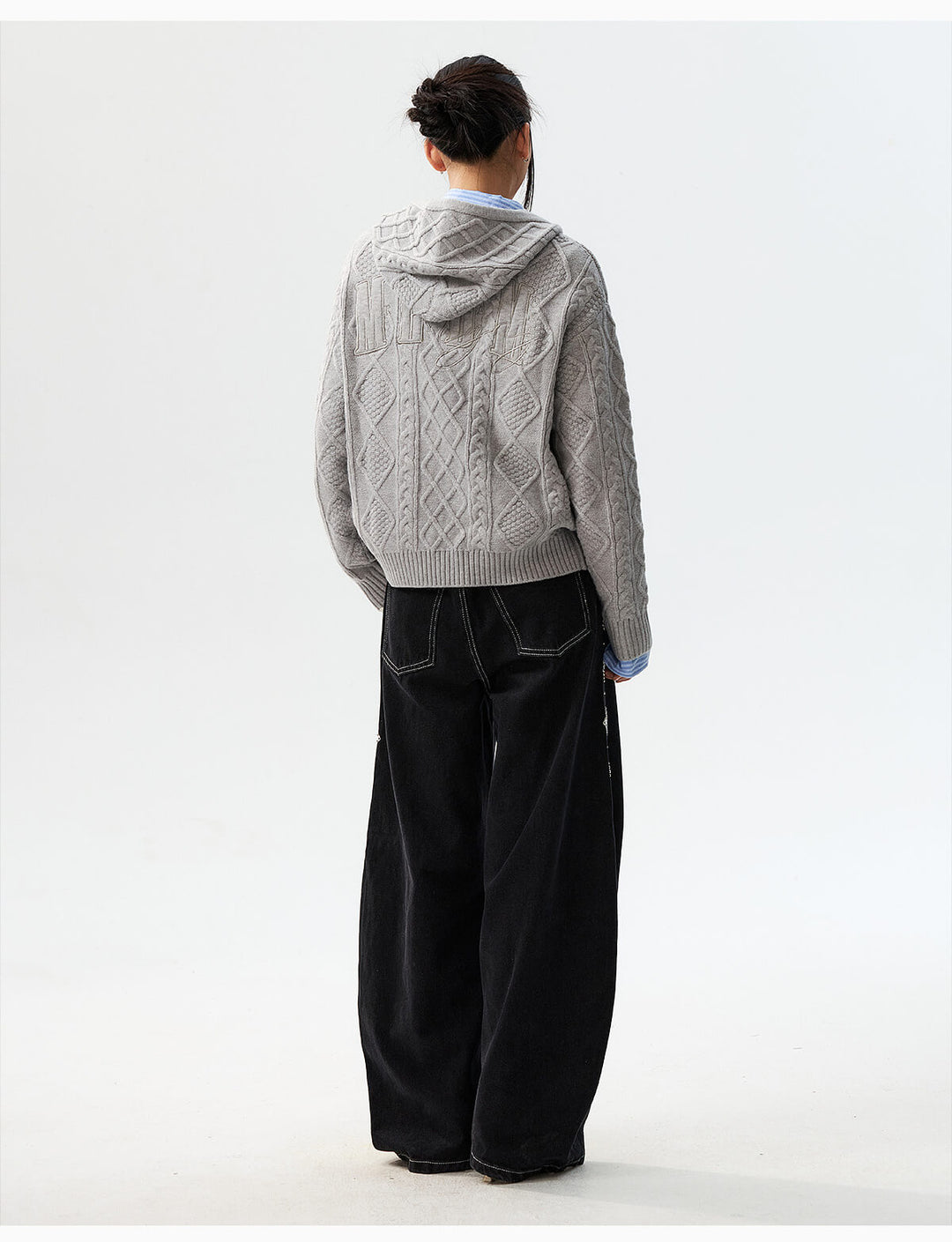 MEDM Hooded Cable Knit Zip Up Cardigan | Face 3 Face