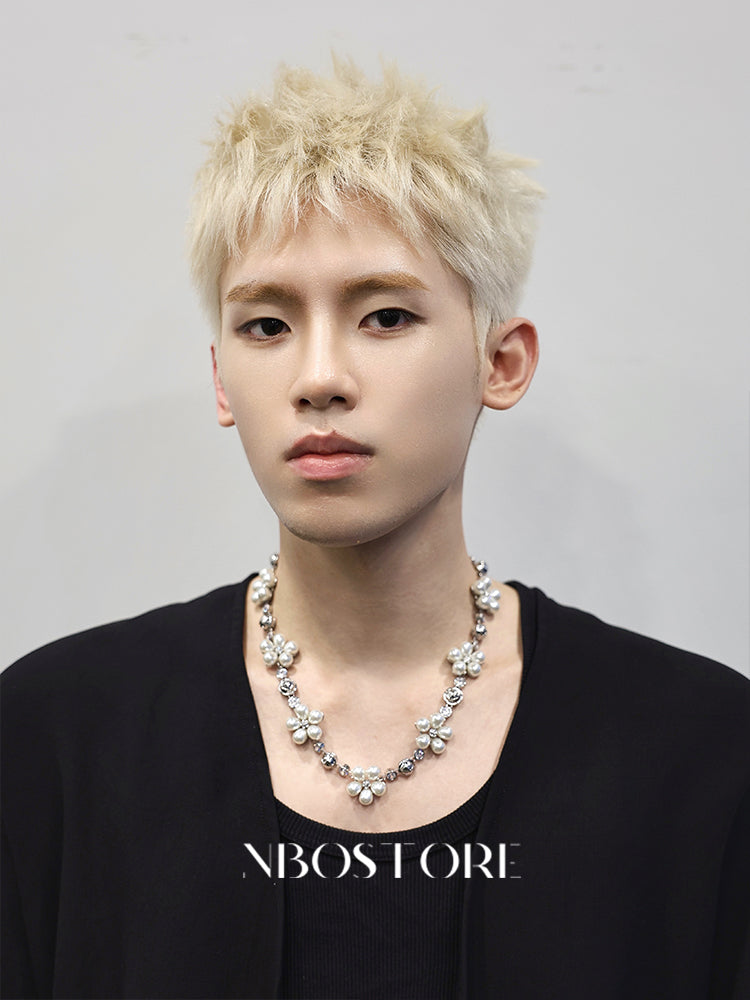 Nbostore Feeling Pearl White Flower Zirconia Necklace