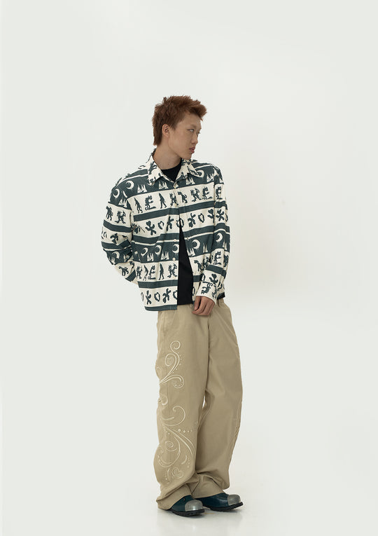 EVILKNIGHT(EK) Ethnic Print Striped Long Sleeve Shirt | Face 3 Face