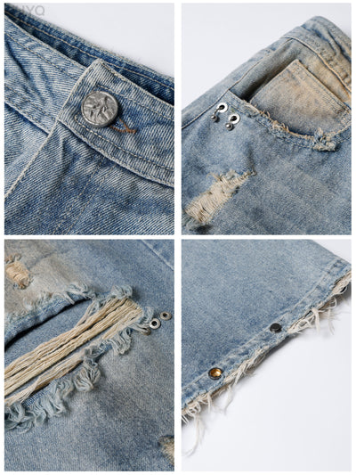 JHYQ Washed Holes Old Dirty Dyed Baggy Jeans