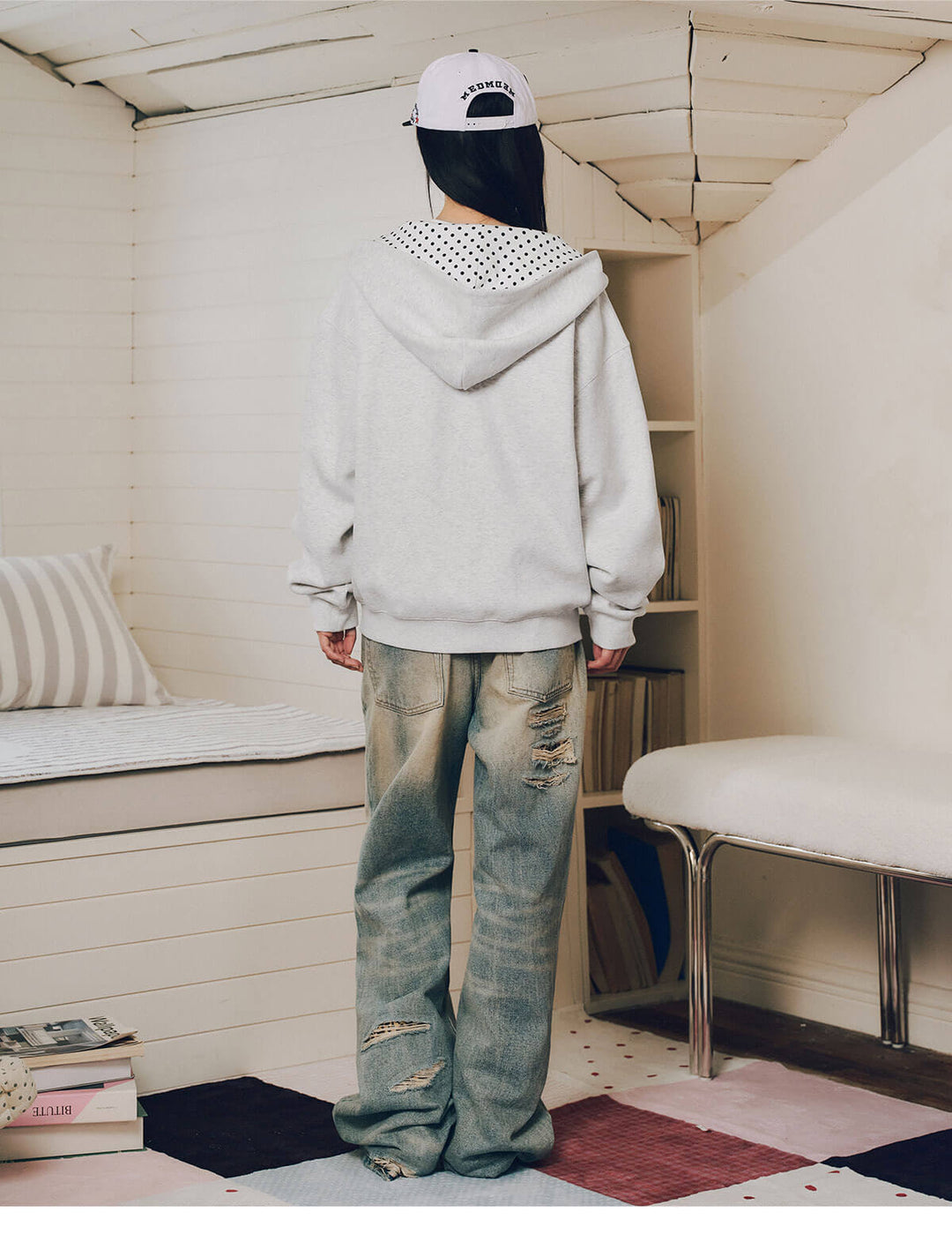 MEDM Polka Dot Hood Lining Heart Logo Zip Up Hoodie | Face 3 Face
