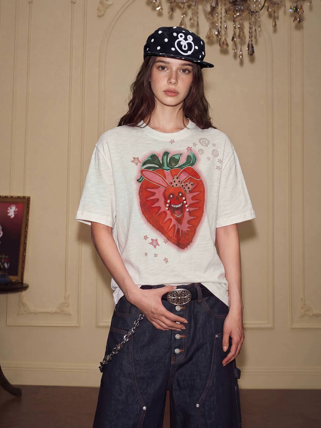YADcrew Berry Bone Sweetheart Print Pearl and Rhinestone Tee | Face 3 Face