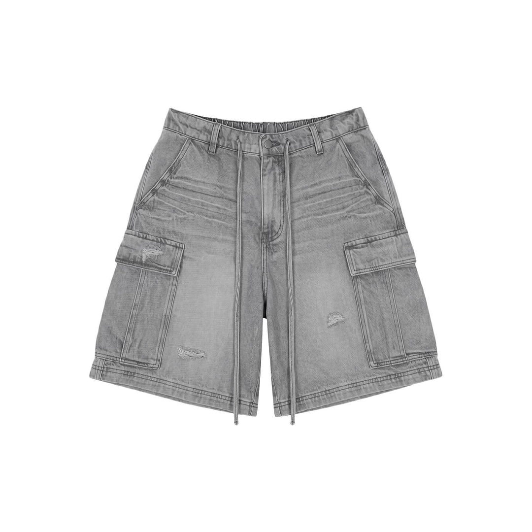 1807 Vintage Washed Distressed Denim Cargo Shorts | Face 3 Face