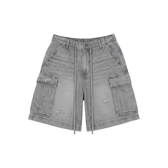 1807 Vintage Washed Distressed Denim Cargo Shorts | Face 3 Face