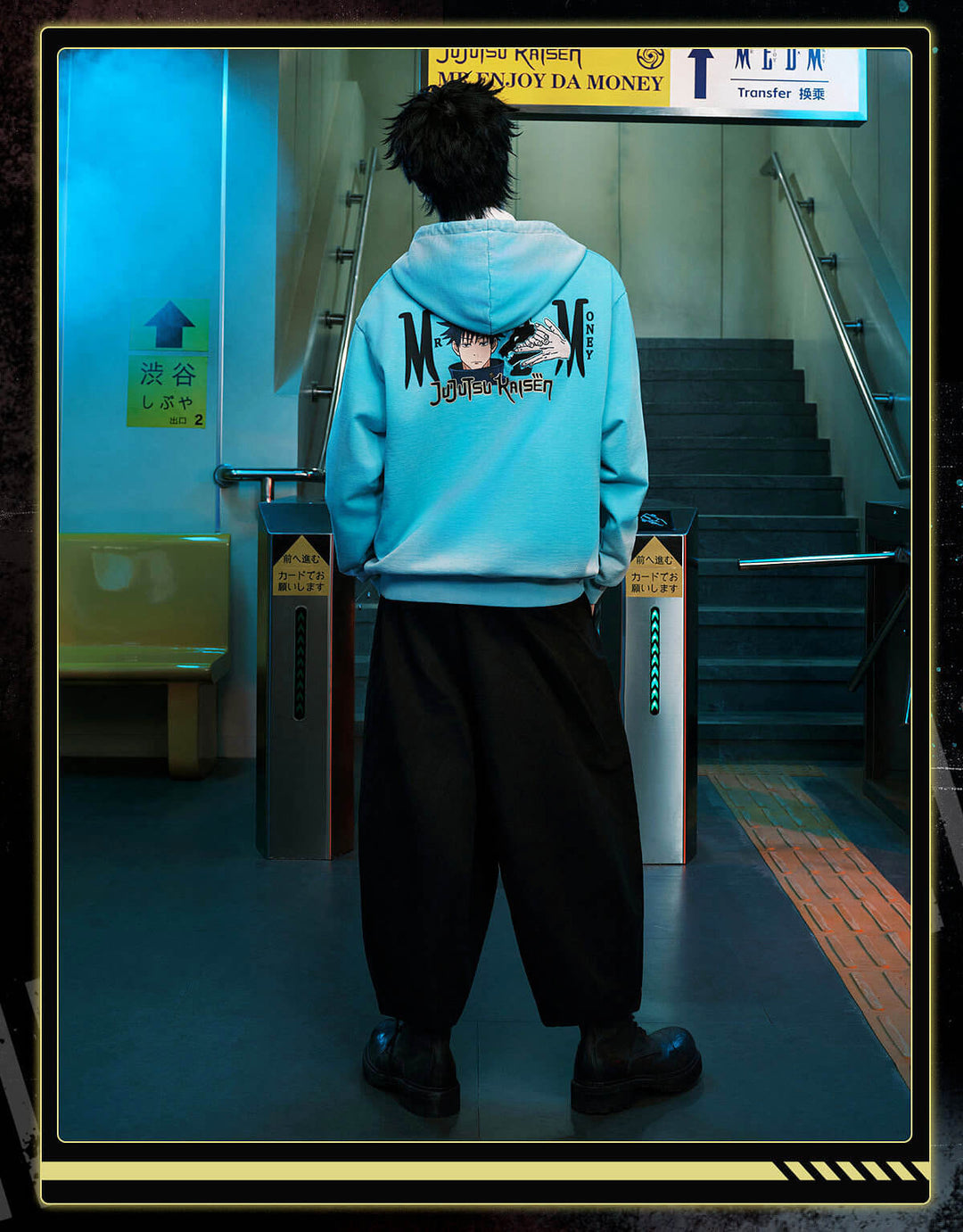 MEDM × Jujutsu Kaisen Washed Character Print Embroidered Zip Up Hoodie | Face 3 Face