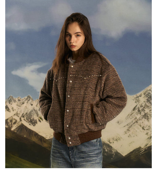 S45 Pearl Studded Fur Varsity Jacket | Face 3 Face