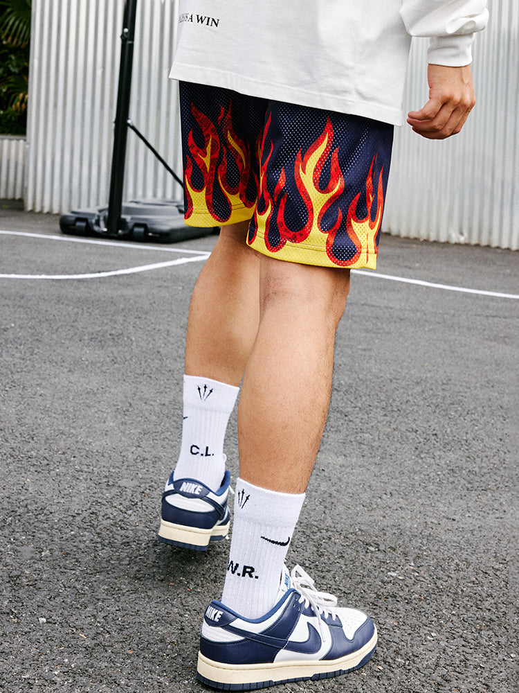 JUST VIBE Flame Mesh Basketball Shorts | Face 3 Face