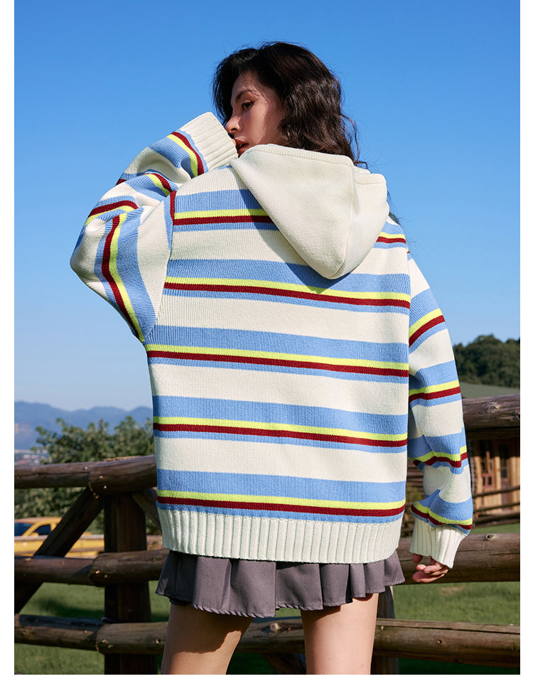 MEDM Colorful Stripes Zip-Up Knit Hoodie | Face 3 Face