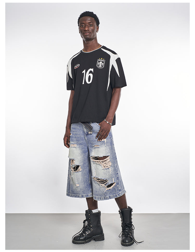 F3F Select Light Blue Destroyed Denim Baggy Shorts | Face 3 Face