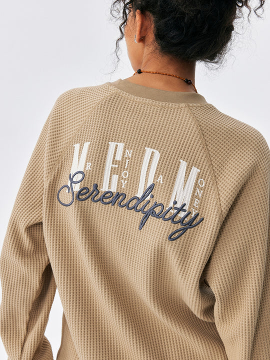 MEDM Logo Embroidered Print Waffle Long Sleeve Tee | Face 3 Face